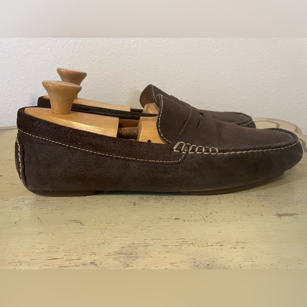 DONALD J. PLINER Made in Italy Nubuck Penny Vamp Driving Loafer in Brown 10 $265 - Picture 4 of 7